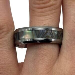 Silver Abalone Inlay Tungsten Men’s Ring